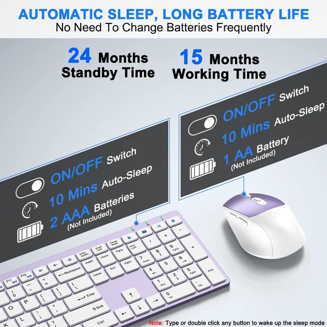 Alt view image 6 of 7 - Wireless Keyboard and Mouse Combo, Full Size Silent Ultra Thin Keyboard with Magnetic Wrist Rest, Optical Mouse, 2.4G Lag-Free Cordless Mice Keyboard Set for Computer, Mac, Laptop, PC, Windows