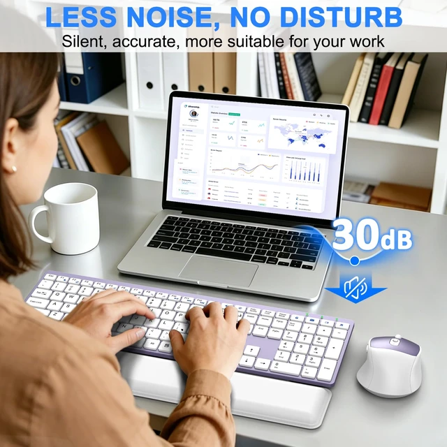 Alt view image 7 of 7 - Wireless Keyboard and Mouse Combo, Full Size Silent Ultra Thin Keyboard with Magnetic Wrist Rest, Optical Mouse, 2.4G Lag-Free Cordless Mice Keyboard Set for Computer, Mac, Laptop, PC, Windows
