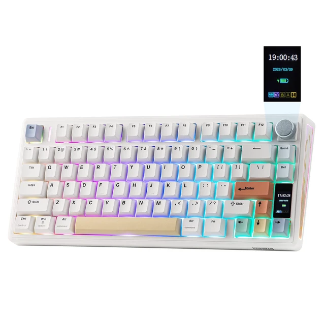 Main image of TH80 V2 PRO Wireless Gaming Keyboard with Screen&Knob, 10000mAh | 2.4Ghz/BT/USB-C, RGB, Hot Swap, Custom Driver, NKRO, PBT Keycap, Mechanical Keyboard for PC/Mac (White, Creamy Jade)