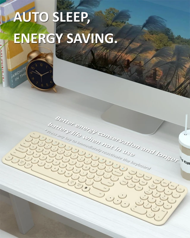 Alt view image 4 of 7 - Quiet Wireless Keyboard, Round Keycaps, Low Profile Slim Design (Khaki) | Cloud-W Bluetooth & 2.4G dual mode, 110-key full-size layout, quiet typing and compatibility with Mac, PC and laptops