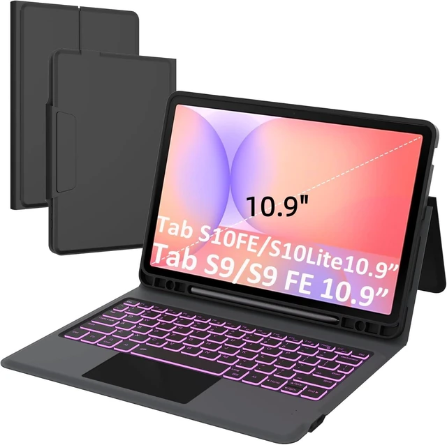 Main image of for Samsung Galaxy Tab S10 Lite S10 FE/S9 FE 10.9"/S9 Backlit Keyboard Case | 7-Color Backlight, Multi-touch Trackpad, Rechargeable, Pen Holder, TPU Protective Book Cover