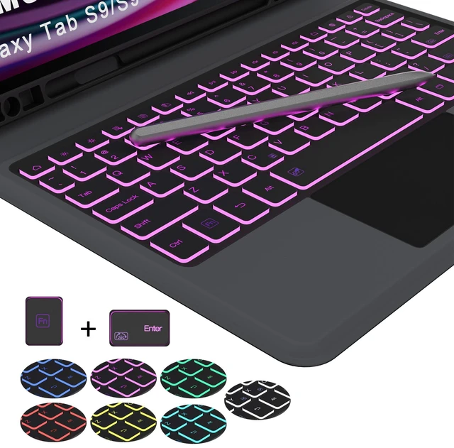 Alt view image 3 of 6 - for Samsung Galaxy Tab S10 Lite S10 FE/S9 FE 10.9"/S9 Backlit Keyboard Case | 7-Color Backlight, Multi-touch Trackpad, Rechargeable, Pen Holder, TPU Protective Book Cover