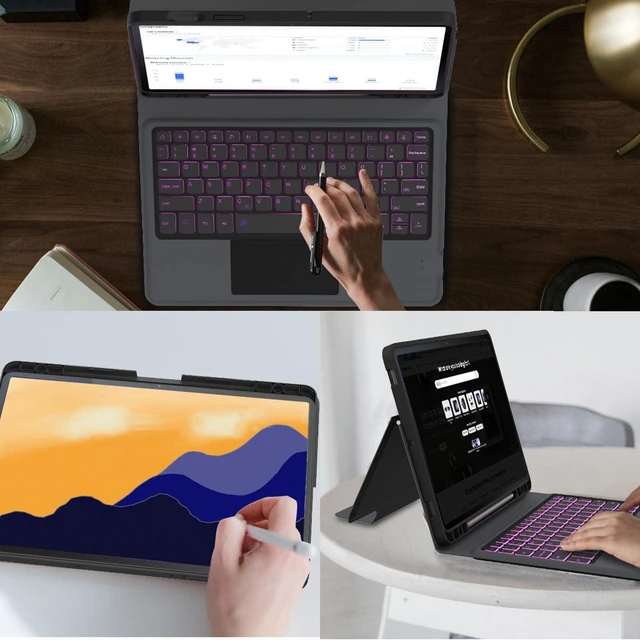 Alt view image 4 of 6 - for Samsung Galaxy Tab S10 Lite S10 FE/S9 FE 10.9"/S9 Backlit Keyboard Case | 7-Color Backlight, Multi-touch Trackpad, Rechargeable, Pen Holder, TPU Protective Book Cover