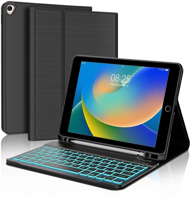 Main image of iPad 10.2 inch Case with Keyboard, Detachable Bluetooth Keyboard with 7 Color Backlit, Slim Folio Smart Cover with Pencil Holder for iPad 9th/8th/7th Gen/iPad Pro 10.5"/iPad Air 3rd Gen Black