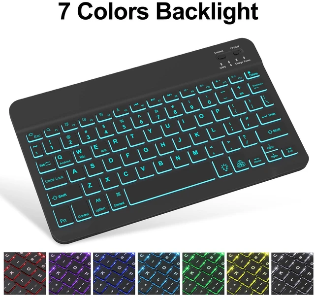 Alt view image 3 of 7 - iPad 10.2 inch Case with Keyboard, Detachable Bluetooth Keyboard with 7 Color Backlit, Slim Folio Smart Cover with Pencil Holder for iPad 9th/8th/7th Gen/iPad Pro 10.5"/iPad Air 3rd Gen Black