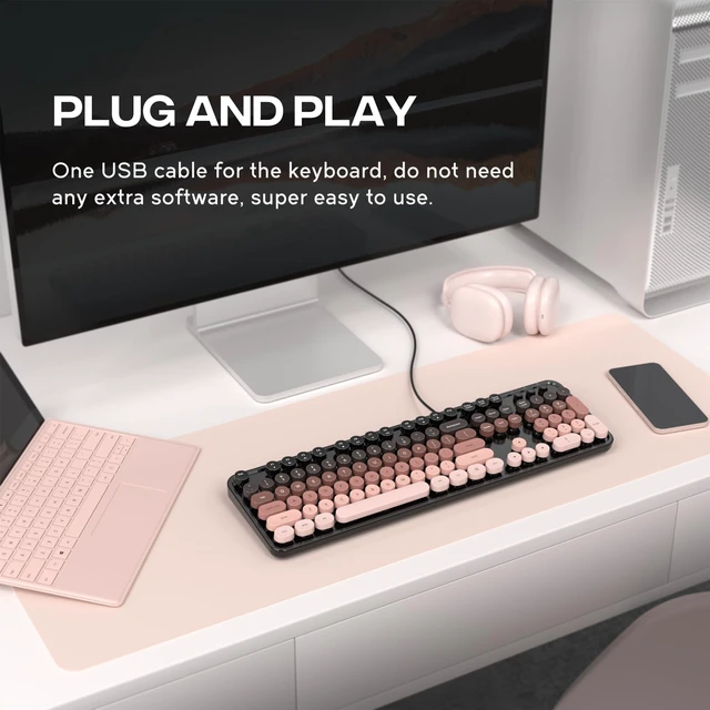 Alt view image 2 of 7 - Wired Computer Keyboard, Full-Size USB Keyboard with Round Keycaps & Numeric Keypad, Plug-and-Play for Windows 7 8 10 11, PC, Laptop, Desktop, Home, Office
