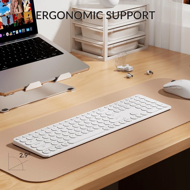 Alt view image 3 of 7 - B5 Pro Ultra-Slim Full-Size Wireless Keyboard, 112-Key Layout with Number Pad, 2.4 GHz Bluetooth 5.2 USB-C, 1000 Hz Polling, Launcher, 300 Hours Working Time, Mac Windows Linux - Ivory White