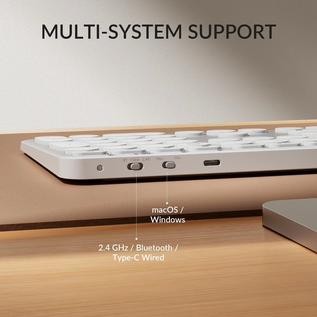 Alt view image 6 of 7 - B5 Pro Ultra-Slim Full-Size Wireless Keyboard, 112-Key Layout with Number Pad, 2.4 GHz Bluetooth 5.2 USB-C, 1000 Hz Polling, Launcher, 300 Hours Working Time, Mac Windows Linux - Ivory White