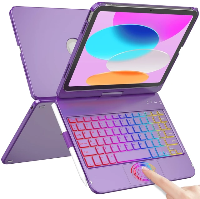 Main image of for iPad A16 11th Generation/10th Generation Case with Keyboard,Touch Keyboard for iPad 11" /10th Gen 10.9 inch 2022-10 Color Backlight, 360° Rotatable Protective Cover (Purple)