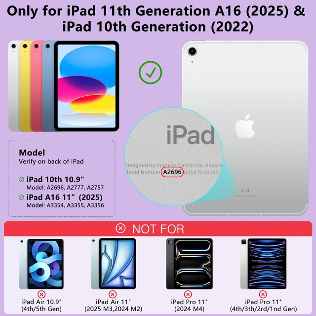 Alt view image 2 of 7 - for iPad A16 11th Generation/10th Generation Case with Keyboard,Touch Keyboard for iPad 11" /10th Gen 10.9 inch 2022-10 Color Backlight, 360° Rotatable Protective Cover (Purple)