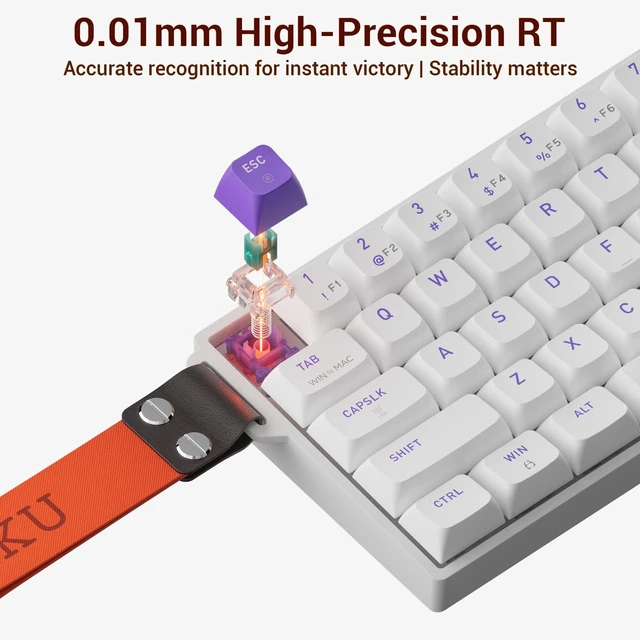Alt view image 3 of 7 - HK-K22 Gaming Keyboard with Hall Effect Magnetic Switch, Rapid Fast Magnetic Keyboard with Adjustable Trigger, 8000Hz Polling, RGB Backlit 65% Compact Keyboard Design for PC(White)