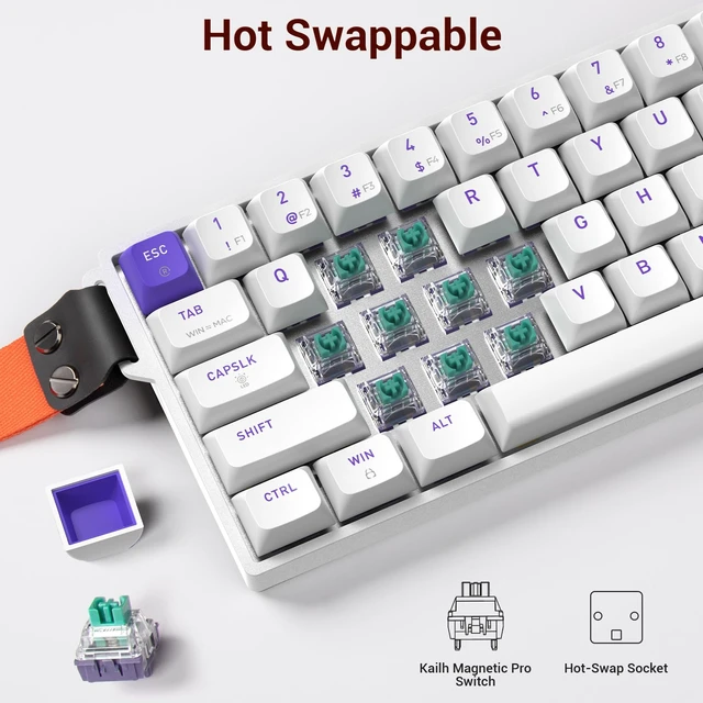 Alt view image 5 of 7 - HK-K22 Gaming Keyboard with Hall Effect Magnetic Switch, Rapid Fast Magnetic Keyboard with Adjustable Trigger, 8000Hz Polling, RGB Backlit 65% Compact Keyboard Design for PC(White)