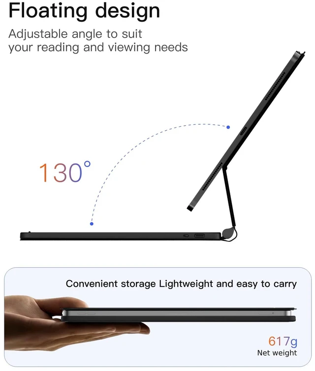 Alt view image 4 of 7 - Inateck for iPad Air 11/Pro 11 Inch Case with Keyboard, Floating Cantilever | For Air 11" M4/M3/M2, Air 5/4, Pro 11" 1-4 Gen, 7-Color Backlit, Trackpad, Magic Style Cantilever, NeoMagic SE, Black