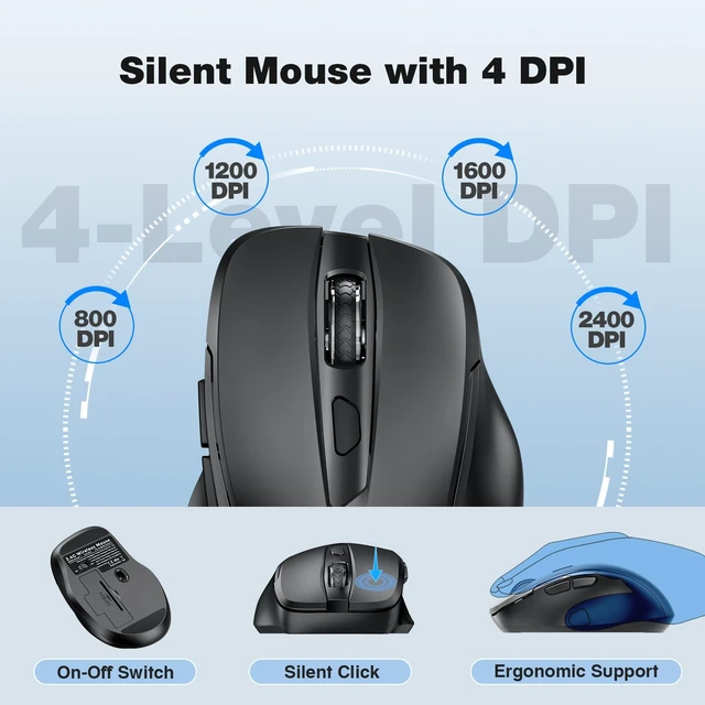 Alt view image 5 of 7 - Wireless Keyboard and Mouse Combo, Ergonomic Wave Silent Keys, Full Size | 2.4G Ergonomic Keyboard with Wrist Rest, USB-A & USB-C Adapter, 4-Level DPI Quiet Mouse for Windows/Mac OS/Computer/Laptop