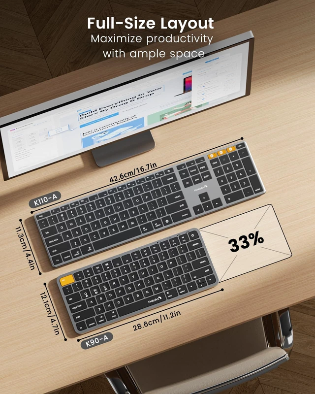 Alt view image 5 of 7 - K110-A Backlit Wireless Keyboard for Mac, Aluminum, Space Gray | Full Size Mac Layout with Numpad, 3-Level Backlight, Adjustable Feet, Multi-Device Bluetooth, Ultra Slim, Rechargeable