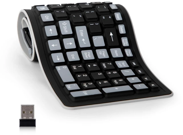 Main image of Silicone Keyboard, Foldable Wireless Rollup Keyboard for Computer, Laptop | 2.4GHz Wireless, Waterproof, Dustproof, Lightweight, Compact Size, Perfect for PC, Notebook, Laptop and Travel, Black