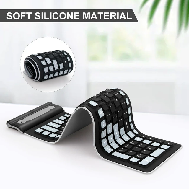 Alt view image 2 of 7 - Silicone Keyboard, Foldable Wireless Rollup Keyboard for Computer, Laptop | 2.4GHz Wireless, Waterproof, Dustproof, Lightweight, Compact Size, Perfect for PC, Notebook, Laptop and Travel, Black