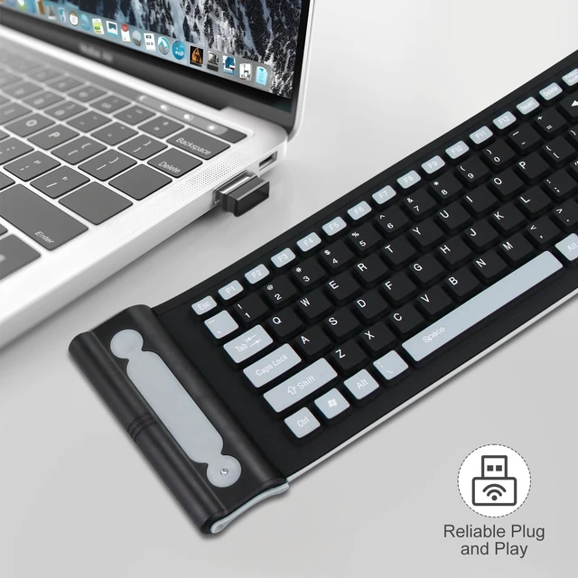 Alt view image 5 of 7 - Silicone Keyboard, Foldable Wireless Rollup Keyboard for Computer, Laptop | 2.4GHz Wireless, Waterproof, Dustproof, Lightweight, Compact Size, Perfect for PC, Notebook, Laptop and Travel, Black
