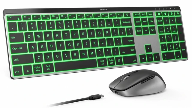 Main image of COE64-3 Pro Wireless Bluetooth Keyboard Mouse Combo, 7-Color Backlit | USB/Bluetooth multi-device switching, quiet clicks, a rechargeable, slim full-size set for Windows, Mac, iPad, Black Gray