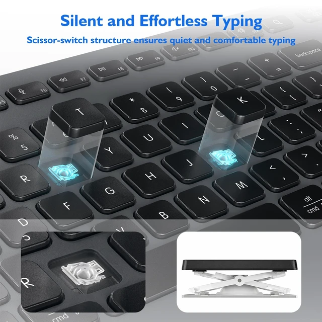 Alt view image 2 of 3 - Bluetooth Wireless Keyboard Ergonomic with Wrist Rest,USB/Bluetooth*2,Full-Size Multi-device keyboards,4 Systems,8 Adjustable Angles,Number Pad,Long Battery Life for MacBook/PC/Laptop/Mac/Office/Home