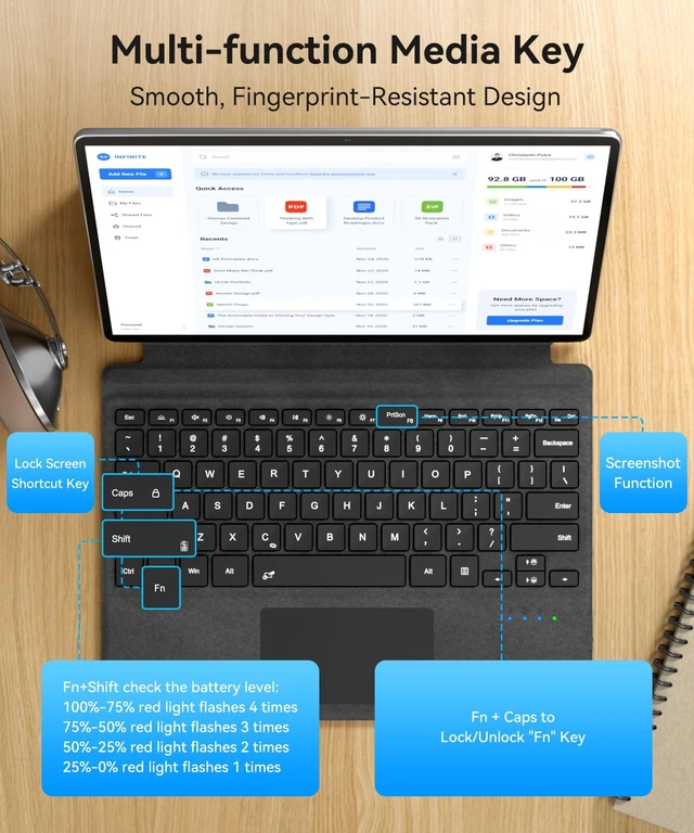 Alt view image 6 of 6 - Wireless Keyboard Type Cover for Microsoft Surface Pro 7 Plus 7/6/5/4/3 | Bluetooth 7 Color Backlit Ultra-Slim Portable Magnetic Keyboard with Trackpad, USB-C Recharge, Black