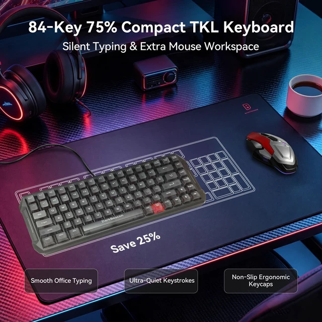 Alt view image 7 of 7 - Blade84 TKL Silent Mechanical Keyboard, Quiet Typing, Programmable 84 Keys, AI-Software, 8000Hz N-Key Rollover, Hot Swap Gasket Structure, RGB Wired Gaming Keyboard for Win/Mac