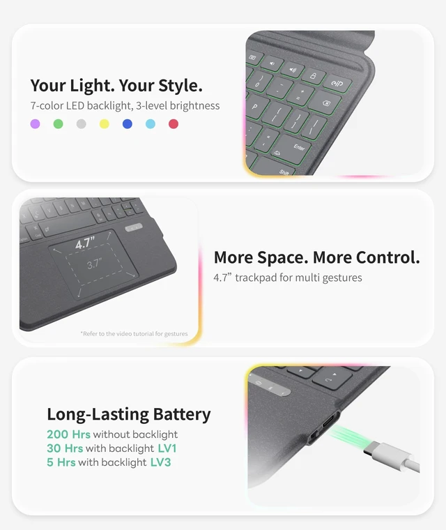 Alt view image 5 of 7 - Magnetix Keyboard Case for iPad 10.2 7th/8th/9th Gen & iPad Air 10.5 | Magnetic Detachable Cover with Precision Trackpad, 7-Color Backlit Keys, Slim Protective Smart Folio, Auto Sleep/Wake Support