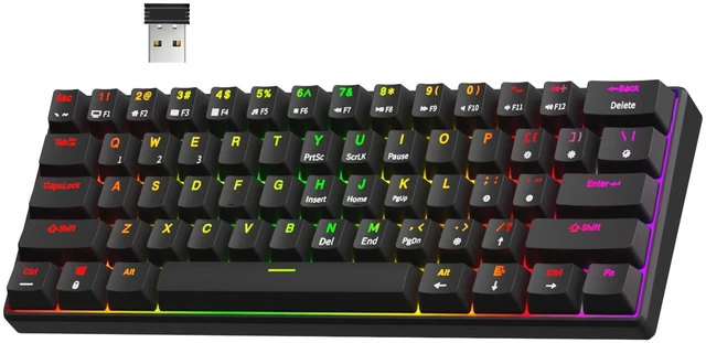 Main image of RK61 60% Wireless Mechanical Keyboard w/Coiled Cable, Black | 60% RGB Gaming Keyboard with Bluetooth/2.4GHz/Wired, Hot Swappable 61 Keys Ultra-Compact for Win/Mac/PC, Tactile Brown Switch