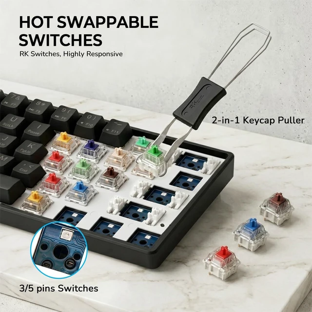 Alt view image 4 of 7 - RK61 60% Wireless Mechanical Keyboard w/Coiled Cable, Black | 60% RGB Gaming Keyboard with Bluetooth/2.4GHz/Wired, Hot Swappable 61 Keys Ultra-Compact for Win/Mac/PC, Tactile Brown Switch