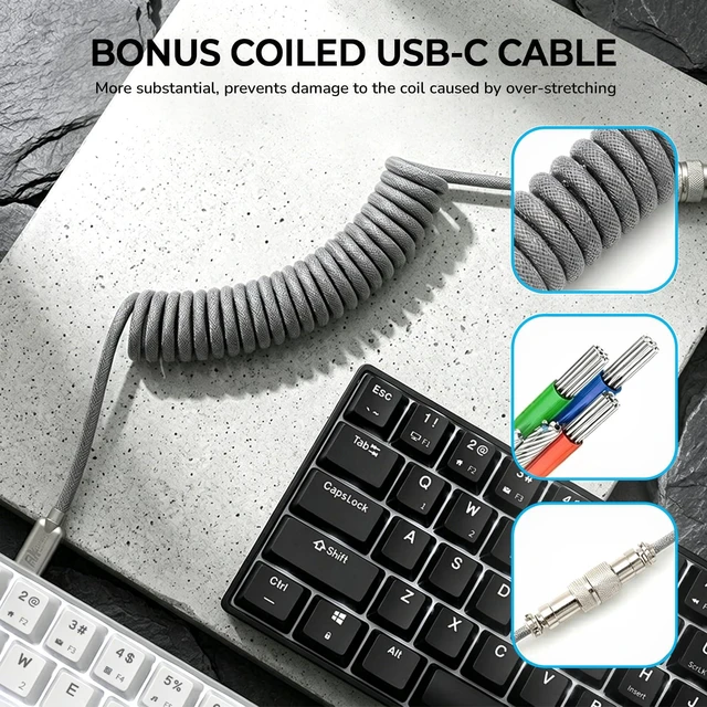 Alt view image 6 of 7 - RK61 60% Wireless Mechanical Keyboard w/Coiled Cable, Black | 60% RGB Gaming Keyboard with Bluetooth/2.4GHz/Wired, Hot Swappable 61 Keys Ultra-Compact for Win/Mac/PC, Tactile Brown Switch