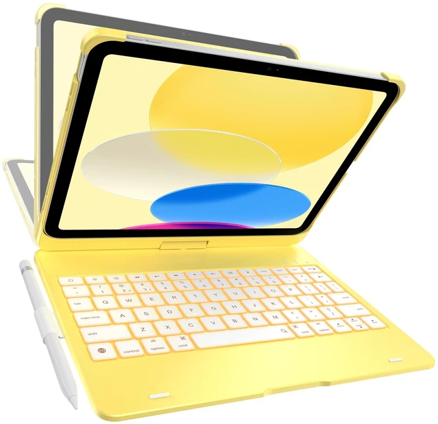 Main image of Flexbook Trackpad-Free Keyboard Case for iPad A16 11th/10th Gen | 360° Rotating, 11-Color Backlit Keys, Pencil Holder; Fits iPad A16 11 (2025) & 10th Gen 10.9 (2022), Yellow