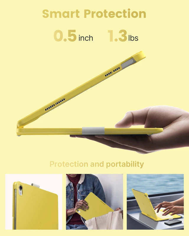 Alt view image 5 of 7 - Flexbook Trackpad-Free Keyboard Case for iPad A16 11th/10th Gen | 360° Rotating, 11-Color Backlit Keys, Pencil Holder; Fits iPad A16 11 (2025) & 10th Gen 10.9 (2022), Yellow