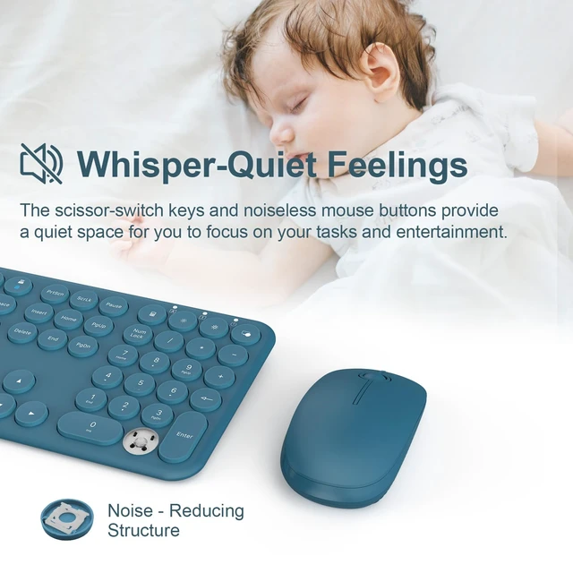 Alt view image 3 of 7 - Wireless Keyboard and Mouse Combo, XTREMTEC 2.4GHz Full Size Ultra Slim Blue Silent Keyboard, Retro Round Keycap Cute Aesthetic Quiet Cordless Keyboard Mouse Set for Windows Mac OSBlue