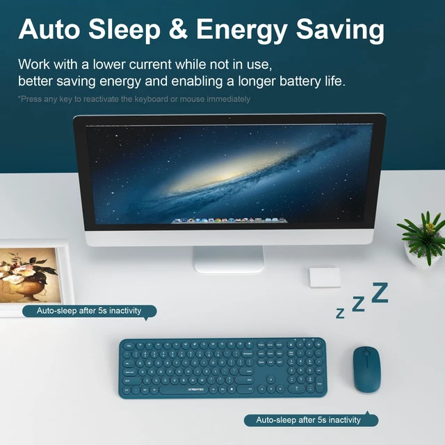 Alt view image 6 of 7 - Wireless Keyboard and Mouse Combo, XTREMTEC 2.4GHz Full Size Ultra Slim Blue Silent Keyboard, Retro Round Keycap Cute Aesthetic Quiet Cordless Keyboard Mouse Set for Windows Mac OSBlue