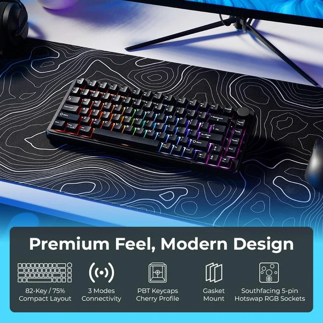 Alt view image 2 of 7 - Ghost 75% Wireless Mechanical Keyboard | RGB Gaming Keyboard with Volume Knob | Tri-Mode 2.4GHz/Bluetooth/USB-C | Gasket Mounted | Hot Swappable Pre-Lubed Linear Switches | 4000mAh | Black