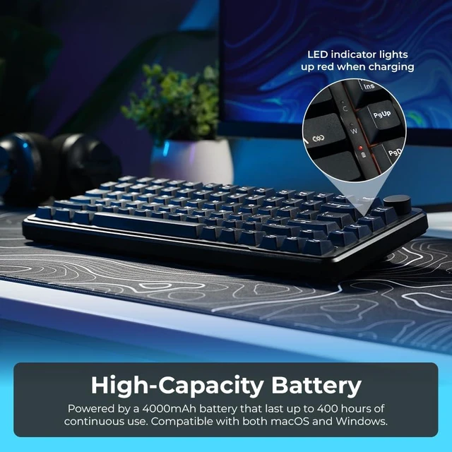 Alt view image 6 of 7 - Ghost 75% Wireless Mechanical Keyboard | RGB Gaming Keyboard with Volume Knob | Tri-Mode 2.4GHz/Bluetooth/USB-C | Gasket Mounted | Hot Swappable Pre-Lubed Linear Switches | 4000mAh | Black