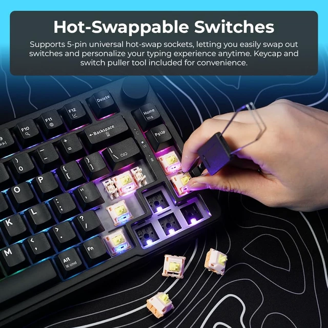 Alt view image 7 of 7 - Ghost 75% Wireless Mechanical Keyboard | RGB Gaming Keyboard with Volume Knob | Tri-Mode 2.4GHz/Bluetooth/USB-C | Gasket Mounted | Hot Swappable Pre-Lubed Linear Switches | 4000mAh | Black