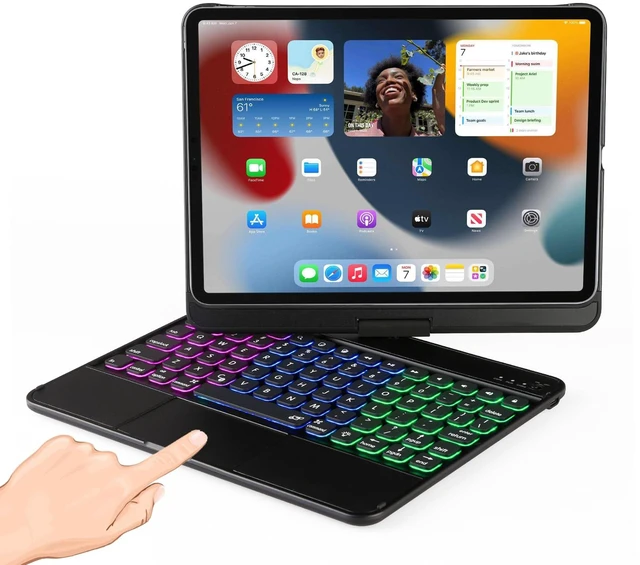 Main image of LENRICH Keyboard Case for iPad Air 11 M4/M3/M2&iPad Pro 11 4th/3rd/2nd/1st | For iPad Air 5th/4th Generation 10.9 inch Backlight 360 Rotatable Pencil holder Dark Black