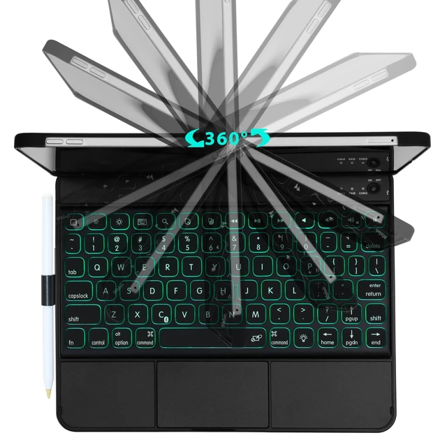 Alt view image 6 of 7 - LENRICH Keyboard Case for iPad Air 11 M4/M3/M2&iPad Pro 11 4th/3rd/2nd/1st | For iPad Air 5th/4th Generation 10.9 inch Backlight 360 Rotatable Pencil holder Dark Black