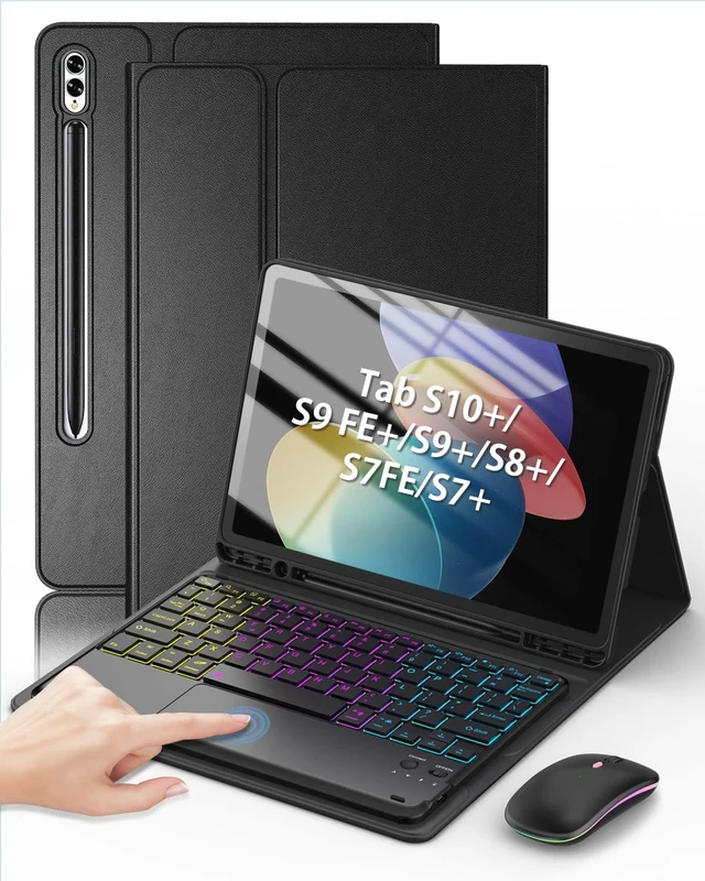 Main image of Case Keyboard for Samsung Tab S10+/S9 FE+/S9+/S8+/S7 FE/S7+ Plus 12.4 inch | Detachable Keyboard with 7 Color Backlit Multi-Touch Trackpad, Mouse, Pencil Holder, Black