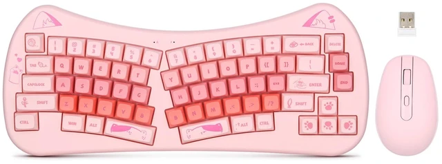 Main image of Wireless Wave Keyboard Mouse for Girls Kids, 68-Key Pink | Pink Cute Cat, Kawaii Design, Compact Keyboard, Ergonomic Mouse, 2.4G Plug and Play, Compatible with PC Laptop Windows Mac