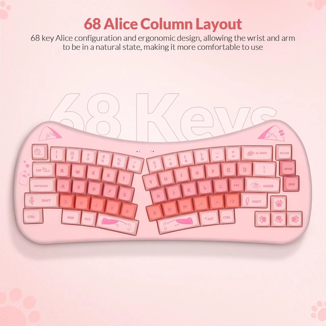 Alt view image 4 of 7 - Wireless Wave Keyboard Mouse for Girls Kids, 68-Key Pink | Pink Cute Cat, Kawaii Design, Compact Keyboard, Ergonomic Mouse, 2.4G Plug and Play, Compatible with PC Laptop Windows Mac