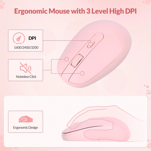 Alt view image 5 of 7 - Wireless Wave Keyboard Mouse for Girls Kids, 68-Key Pink | Pink Cute Cat, Kawaii Design, Compact Keyboard, Ergonomic Mouse, 2.4G Plug and Play, Compatible with PC Laptop Windows Mac