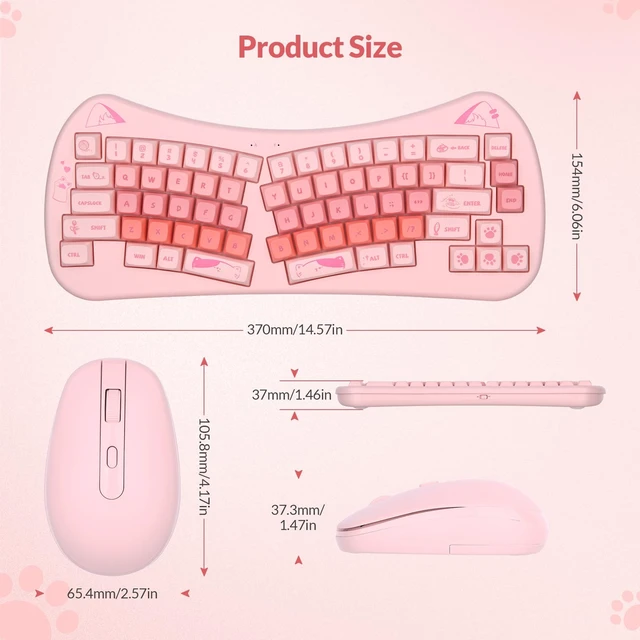 Alt view image 7 of 7 - Wireless Wave Keyboard Mouse for Girls Kids, 68-Key Pink | Pink Cute Cat, Kawaii Design, Compact Keyboard, Ergonomic Mouse, 2.4G Plug and Play, Compatible with PC Laptop Windows Mac