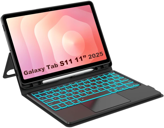 Main image of Touch Keyboard Case for Samsung Galaxy Tab S11 11 inch Multi-Touch Trackpad | 7 Color Backlit | Slim Folio Cover with S Pen Holder | Bluetooth Wireless Touchpad Keyboard for Tab S11 11" Black
