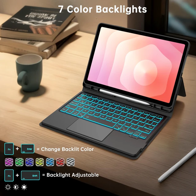 Alt view image 4 of 7 - Touch Keyboard Case for Samsung Galaxy Tab S11 11 inch Multi-Touch Trackpad | 7 Color Backlit | Slim Folio Cover with S Pen Holder | Bluetooth Wireless Touchpad Keyboard for Tab S11 11" Black