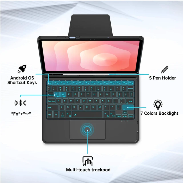 Alt view image 3 of 7 - Touch Keyboard Case for Samsung Galaxy Tab S11 11 inch Multi-Touch Trackpad | 7 Color Backlit | Slim Folio Cover with S Pen Holder | Bluetooth Wireless Touchpad Keyboard for Tab S11 11" Black