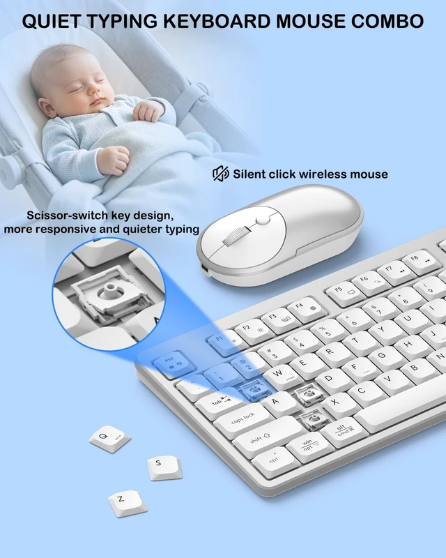 Alt view image 4 of 7 - Wireless Bluetooth Keyboard and Mouse Combo, Ultra Slim Set for Mac/Windows | Bluetooth+2.4GHz USB Connect, Quiet, Rechargeable, Full-Size Keyboard, 3-Level DPI Mouse, for PC/Laptop/MacBook