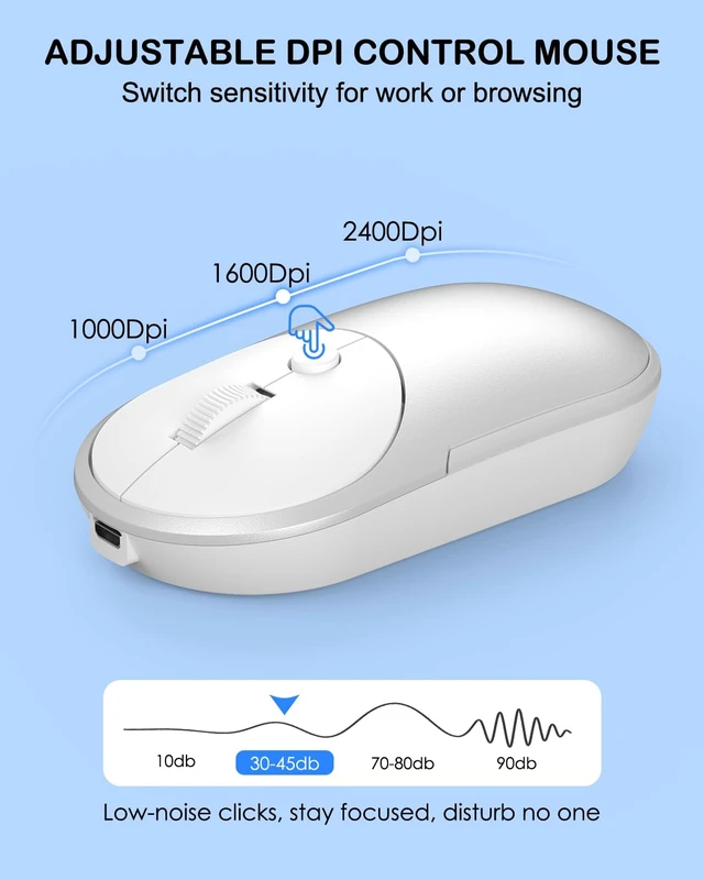 Alt view image 6 of 7 - Wireless Bluetooth Keyboard and Mouse Combo, Ultra Slim Set for Mac/Windows | Bluetooth+2.4GHz USB Connect, Quiet, Rechargeable, Full-Size Keyboard, 3-Level DPI Mouse, for PC/Laptop/MacBook