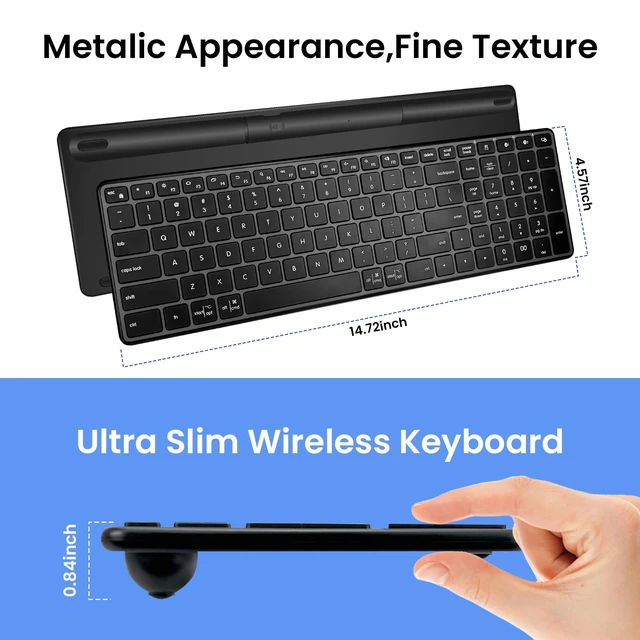 Alt view image 3 of 7 - Wireless Bluetooth Keyboard, 3-Device Free Switching (2.4G+BT), Ultra-Slim Compact Wireless Keyboard Quiet Typing for PC/Laptop/Smart TV/Phone,12 Multimedia Keys